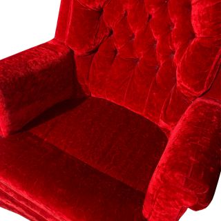 Vintage Mid Century Red Velvet Tuft Lounge Chair 5