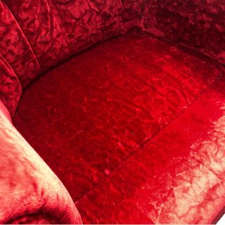 Vintage Mid Century Red Velvet Tuft Lounge Chair 6