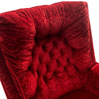 Vintage Mid Century Red Velvet Tuft Lounge Chair 7