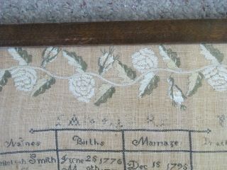 Antique c1824 NEEDLEWORK Sampler BIRTH Marriage Death Ruth Age 11 Smith Family 5