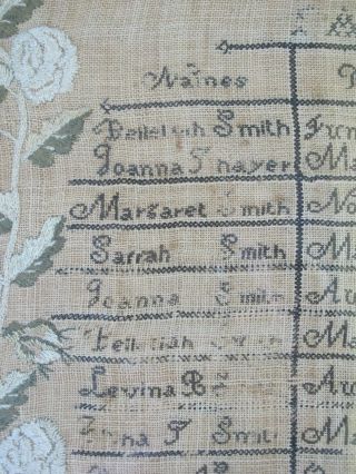 Antique c1824 NEEDLEWORK Sampler BIRTH Marriage Death Ruth Age 11 Smith Family 6