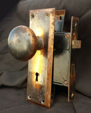 Cleaned Antique Vintage Yale Copper Steel Interior Door Lockset Knob Plate Lock