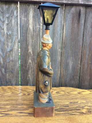 Antique German Black Forest Hand Carved Wind Up Whistling Man by Lamp Post,  P/R 4