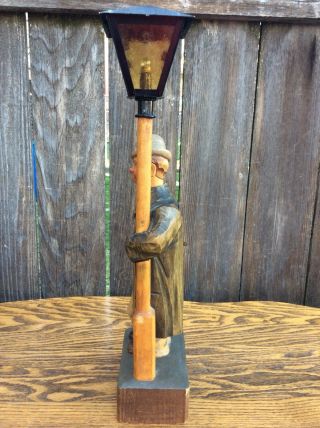 Antique German Black Forest Hand Carved Wind Up Whistling Man by Lamp Post,  P/R 8