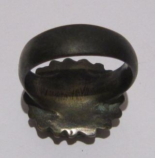 LARGE AND HUGE POST - MEDIEVAL BRONZE RING WITH RED STONE 818 5