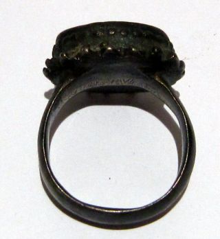 LARGE AND HUGE POST - MEDIEVAL BRONZE RING WITH RED STONE 818 6