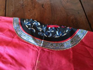Antique Chinese Gauze Summer Robe Dragon Roundels Silk Embroidered Late Qing 4