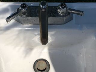 Vtg/Ant - WHITE PORCELAIN CERAMIC WALL MOUNT SMALL SINK - With Fixture Faucet 4