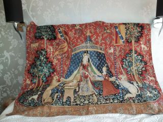 Lady And The Unicorn Tapestry Large Wall Hanging Antique Medieval In Style