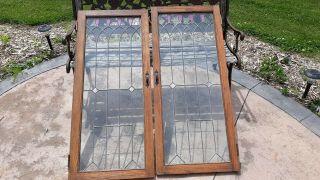 2 OLD VINTAGE ANTIQUE LEADED STAINED GLASS WINDOW PINK CLEAR SET 20 
