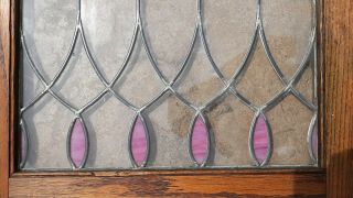 2 OLD VINTAGE ANTIQUE LEADED STAINED GLASS WINDOW PINK CLEAR SET 20 