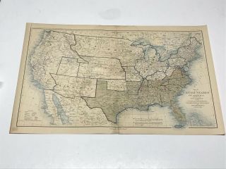 Antique Civil War Map June 30,  1864 Usa Union & Confederate Boundaries