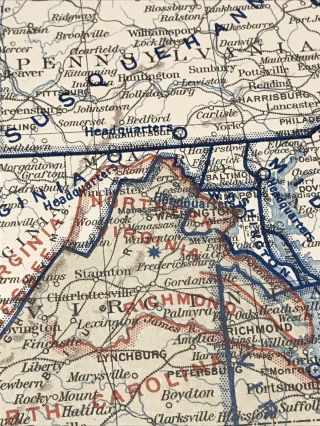 Antique Civil War Map June 30,  1864 USA Union & Confederate Boundaries 3