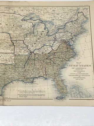 Antique Civil War Map June 30,  1864 USA Union & Confederate Boundaries 4