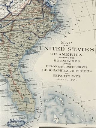 Antique Civil War Map June 30,  1864 USA Union & Confederate Boundaries 5