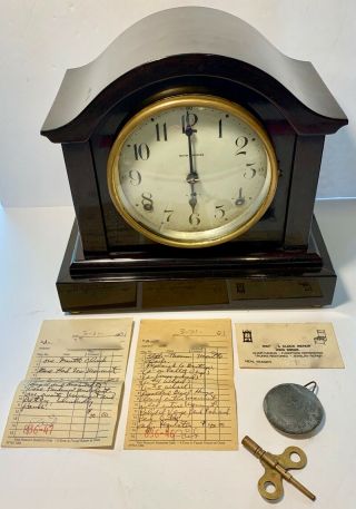 Vintage Seth Thomas Wind Up Mantel Clock Chime W/ Key Antique Clocks