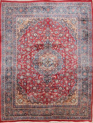 Vintage Traditional Floral Burgundy Kashmar Persian Hand - Knotted Area Rug 10x13
