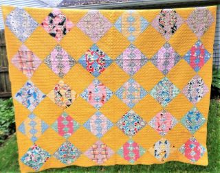 Antique Hand Sewn Cheddar Patchwork Quilt 84 " X 75 " Cotton Fabric & Batting