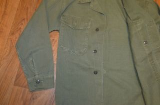 WW2 USMC HBT Early Fatigue Herringbone Shirt 3 pocket size small 38 2 5