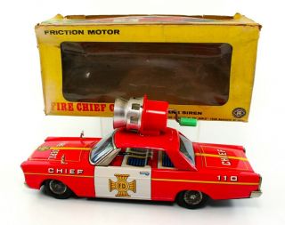 Vintage Masudaya (japan) 1965 Ford Galaxie Friction Fire Chief W/original Box Nr