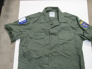 Swedish Military OD Fatigue Uniform Shirt IFOR & Sweden Patch Ops Joint Endeavor 10