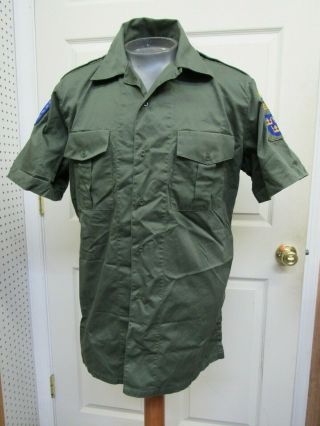 Swedish Military OD Fatigue Uniform Shirt IFOR & Sweden Patch Ops Joint Endeavor 11