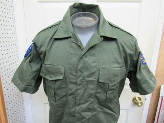 Swedish Military OD Fatigue Uniform Shirt IFOR & Sweden Patch Ops Joint Endeavor 12