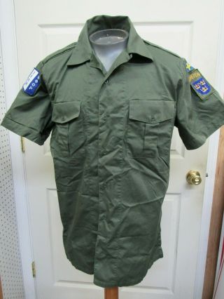 Swedish Military OD Fatigue Uniform Shirt IFOR & Sweden Patch Ops Joint Endeavor 2