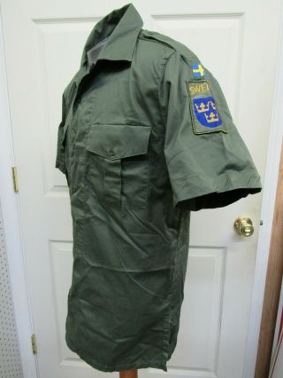 Swedish Military OD Fatigue Uniform Shirt IFOR & Sweden Patch Ops Joint Endeavor 4