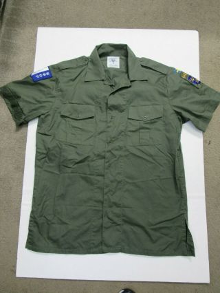 Swedish Military OD Fatigue Uniform Shirt IFOR & Sweden Patch Ops Joint Endeavor 9