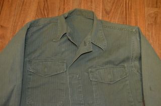 WW2 USMC HBT Early Fatigue Herringbone Shirt 3 pocket size 38 small 2