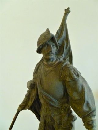19th Century Victorian Spelter White Metal Figure Of A Spanish Conquistador