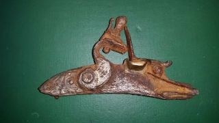 Dug Relic Flintlock Musket Lock,  Early Faceted Brass Pan