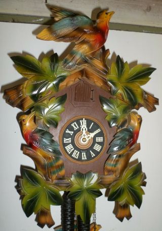 Stunning Unusual German Black Forest Large 3 (4) Bird Hand Carved Cuckoo Clock