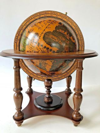 14 " Vintage Wood Old World Globe Italy Astrology Zodiak With Stand Tabletop Desk