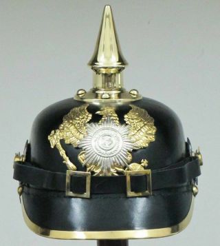 Prussian Helmet German Leather Pickelhaube Helmet Brass Coif Best Quality