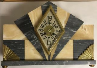 Vtg Art Deco Madness Geometric Mosaic Marble / Onyx Mantle Clock,  No Movement