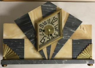 Vtg Art Deco Madness Geometric Mosaic Marble / Onyx Mantle Clock,  No Movement 2