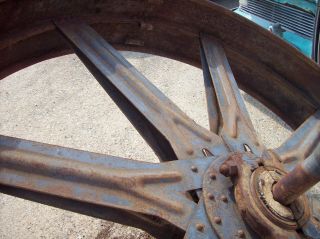 Antique Giant 5 ' Steel Wheel Grist Mill Pulley Vintage Steampunk Wythe Co.  Table 2