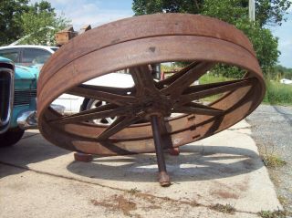 Antique Giant 5 ' Steel Wheel Grist Mill Pulley Vintage Steampunk Wythe Co.  Table 3