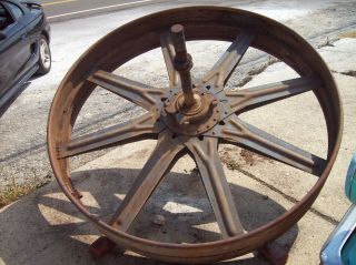 Antique Giant 5 ' Steel Wheel Grist Mill Pulley Vintage Steampunk Wythe Co.  Table 6