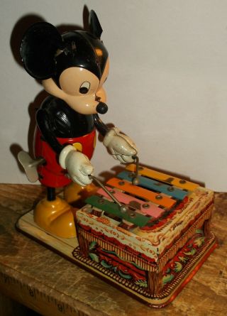 Vintage 1950s Marx Linemar Tin Mickey Mouse Xylophone Player Japan
