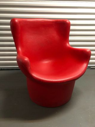 Mid Century Modern Molded Orb Red Winged Back Chair Space Age