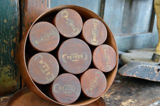Antique 19th c Bentwood Spice Set with Eight Canisters 3