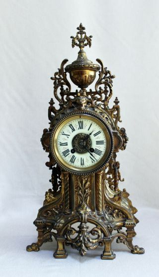 Heavy Bronze Neo Gothic French Clock 1870