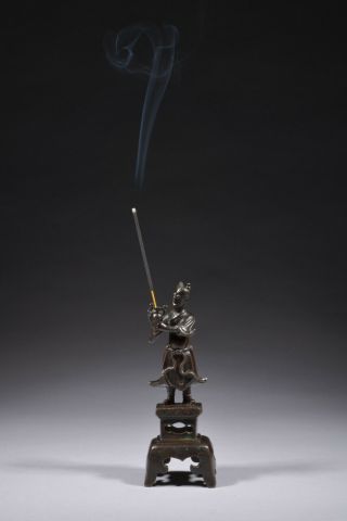 Antique Chinese Bronze Figural Incense Stick Holder,  Ming Dynasty.