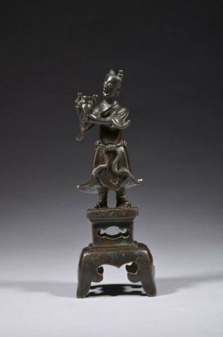 Antique Chinese bronze figural incense stick holder,  Ming dynasty. 2