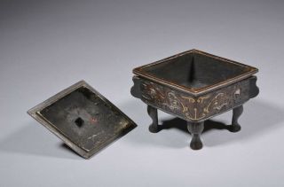 Antique Chinese bronze censer with gold and silver inlays 6