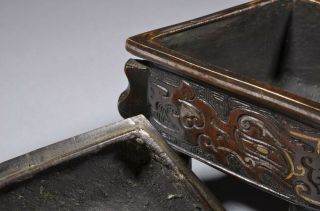 Antique Chinese bronze censer with gold and silver inlays 7