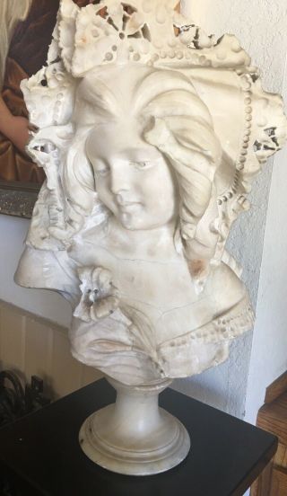 Gorgeous Antique Alabaster Bust Of A Girl